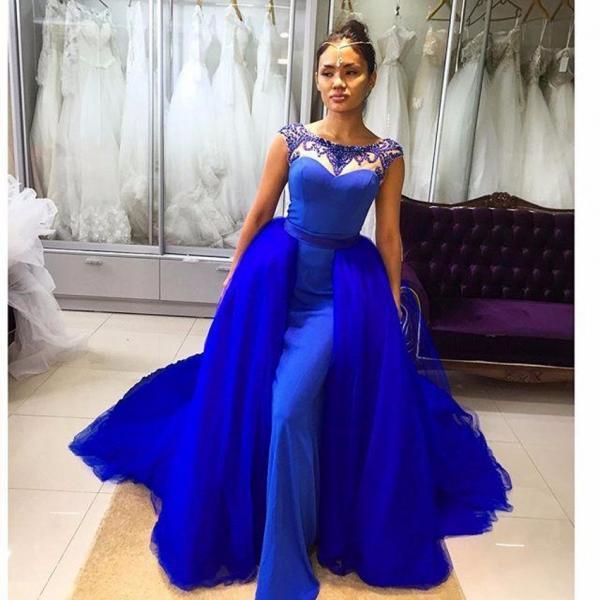 Royal Blue Detachable Skirt Prom Dresses Long Removable Skirt Womens ...